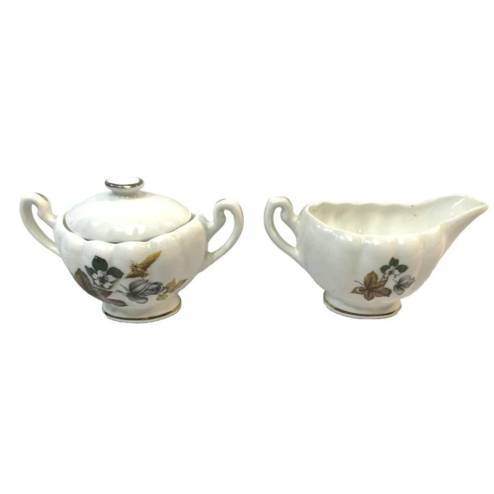 VTG Royal Dover England Bone China Floral Personal Size Lidded Sugar & Creamer